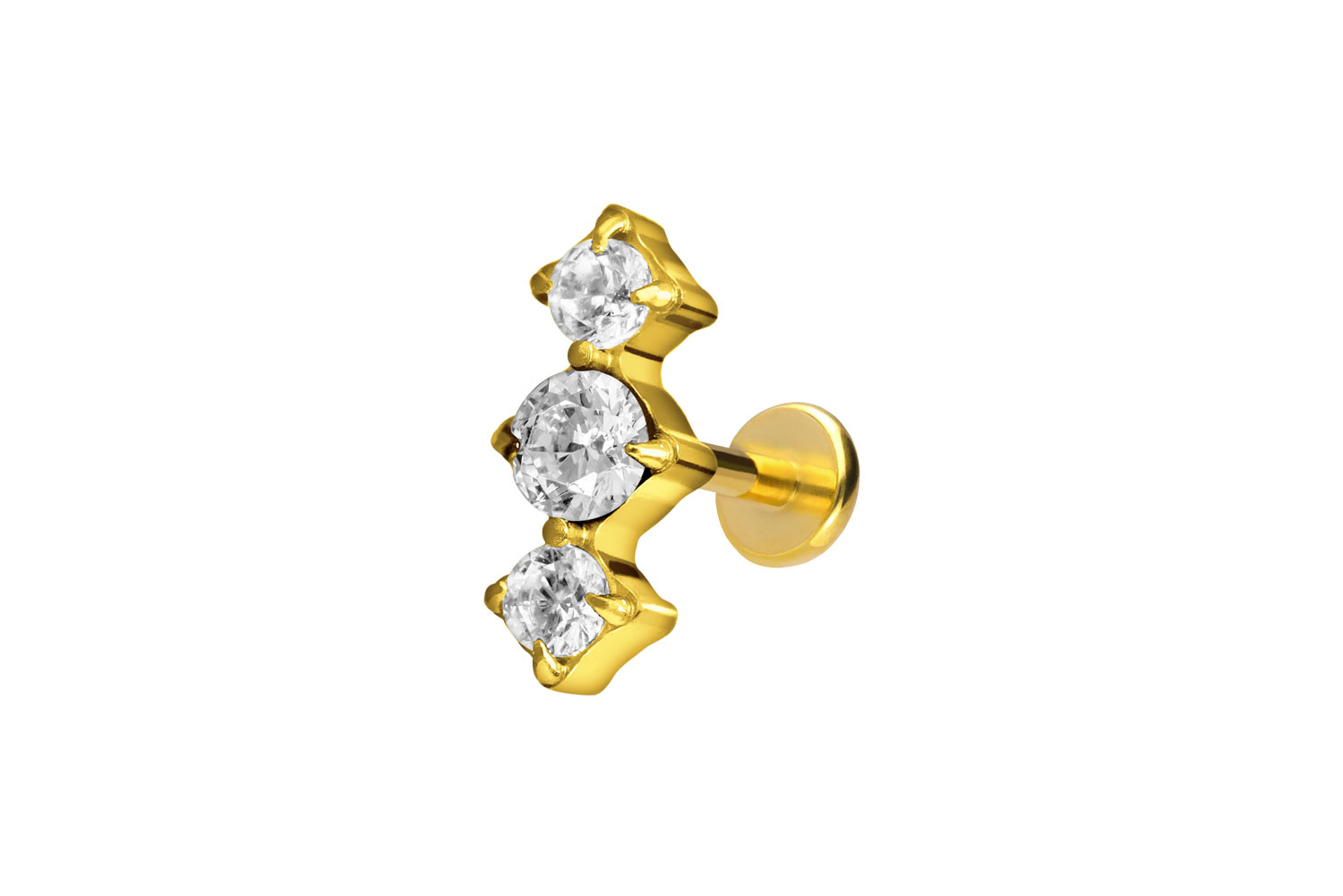 Titan Labret Piercing mit Push Fit 3 EINGEFASSTE KRISTALLE